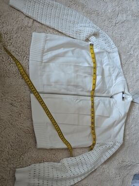 Central Park West White Zip-Up Ribbed Collar Jacket